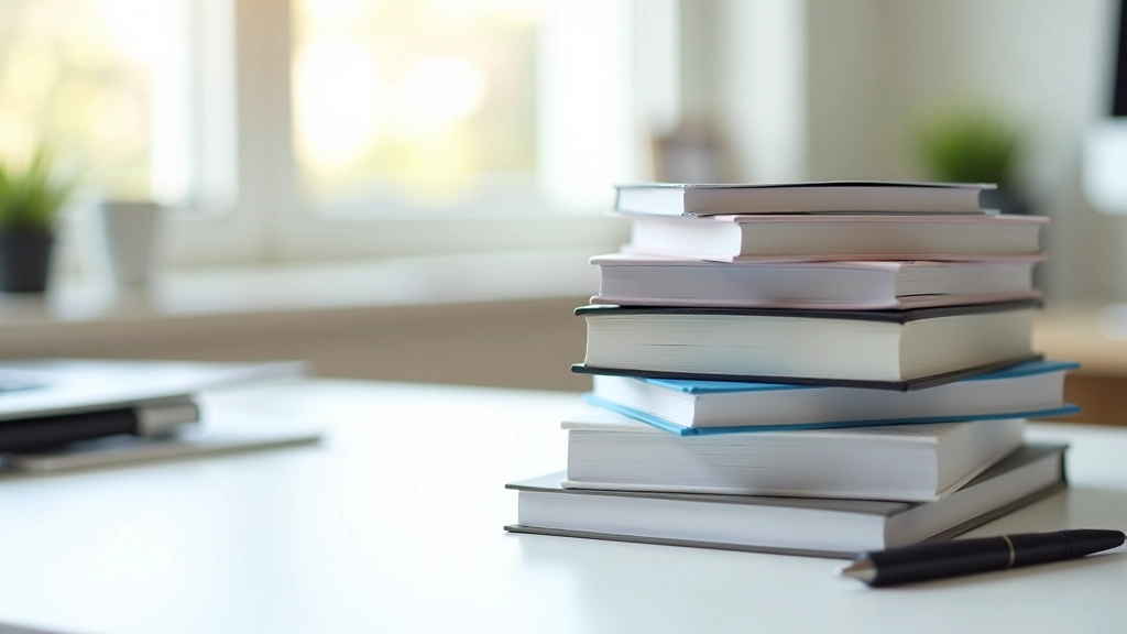 Canadian accounting textbooks and compliance guides stacked on office desk with pen